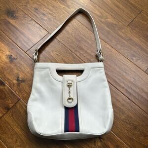 Vintage Gucci Rare white leather shoulder bag blue red stripe